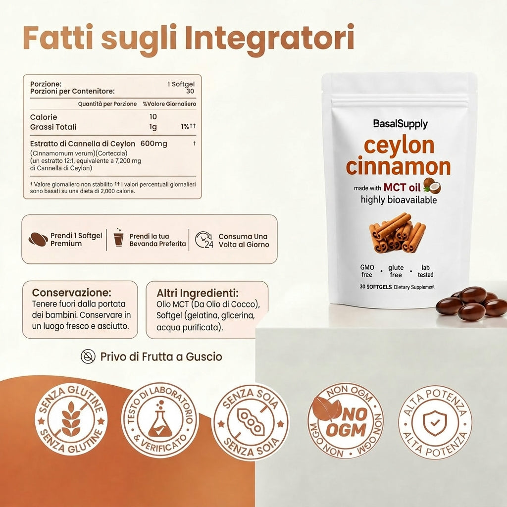 Cannella di Ceylon equivalente a 7200mg con Olio MCT