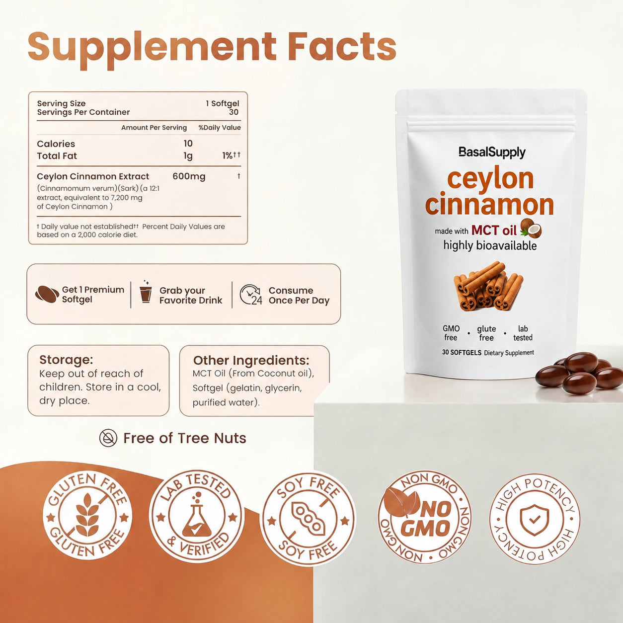 Ceylon Cinnamon 7200mg Equivalent with MCT Oil
