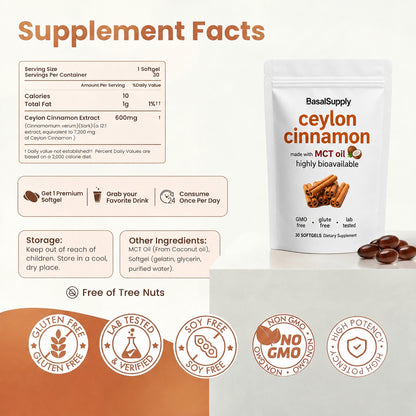Ceylon Cinnamon 7200mg Equivalent with MCT Oil